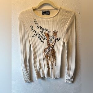 Vintage Manskin by Forum Ribbed Giraffe Sweater Cream Animal Collector Top Sz L